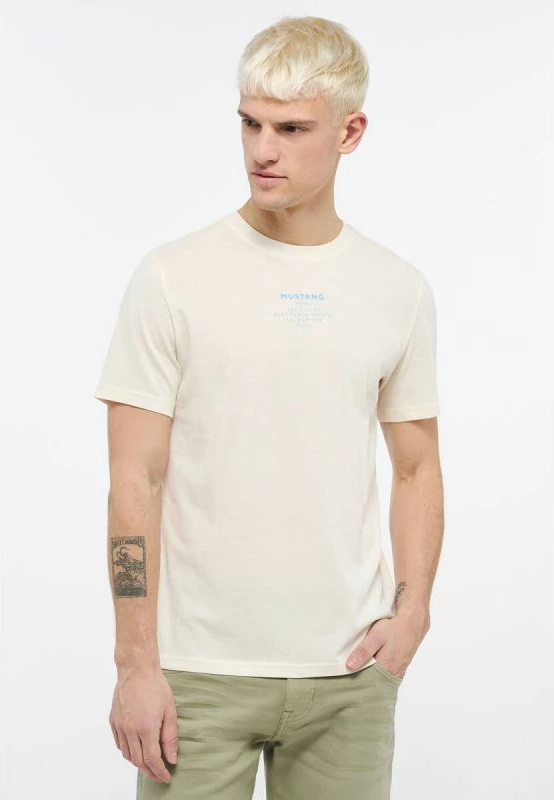 Majica, Mustang Alex C Print, krem za moške