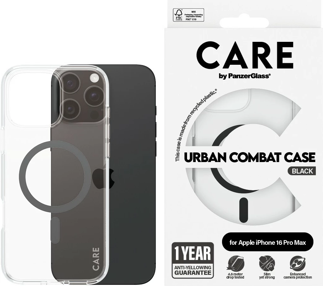 Prozoren ovitek PanzerGlass CARE Case Flagship MagSAFE za iPhone 16 Pro Max