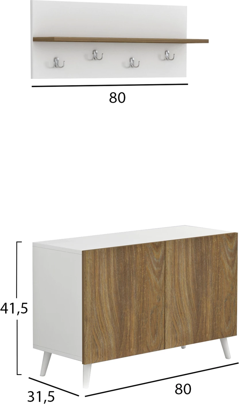 Komplet pohištva za predsobo DELPHINE FH8876.11 melamin v beli-naravni les 80x31,3x41,5Hcm