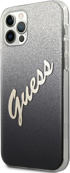 Tekoči sijajni ovitek za iPhone 12 Pro Max 6,7", Guess GUHCP12LPCUGLSBK, črn