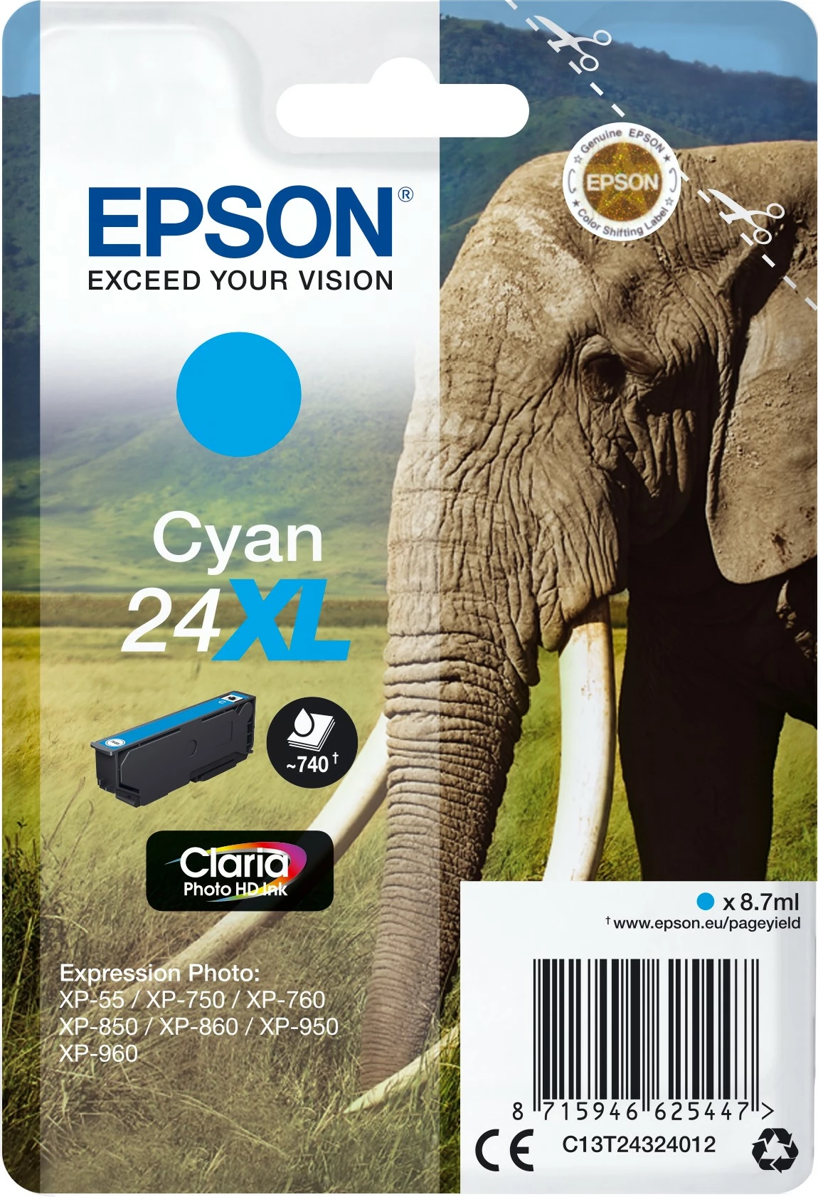 Bojilo cyan Epson 24XL, 8,7 ml, XL