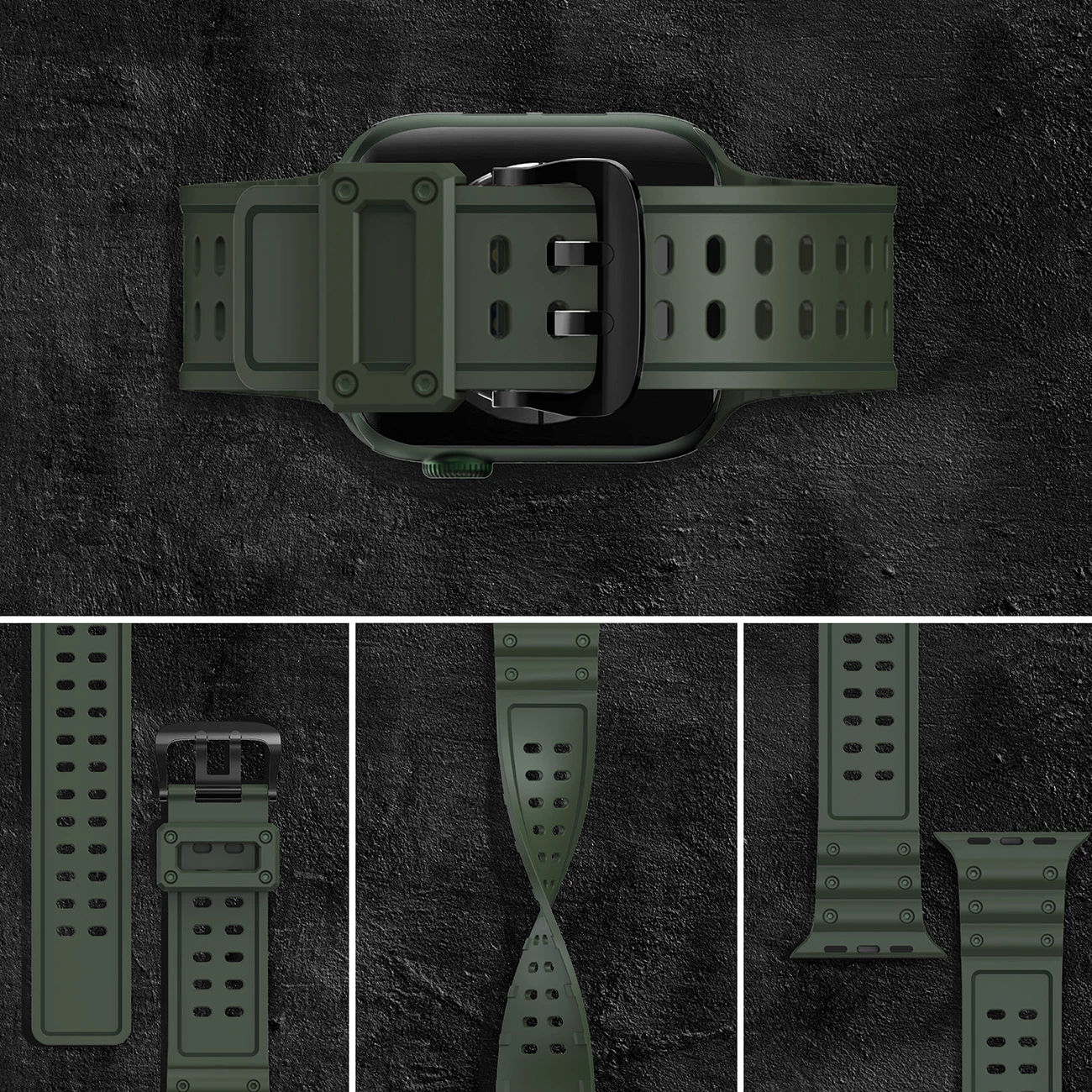 Trak z trojno zaščito za Apple Watch Hurtel Strap, TPU, za serije 1–9 in SE (38/40/41 mm), zelen