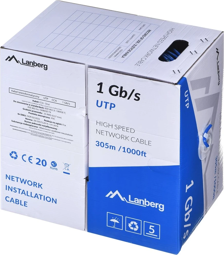 UTP kabel 1GB/s 305 m, modra Lanberg