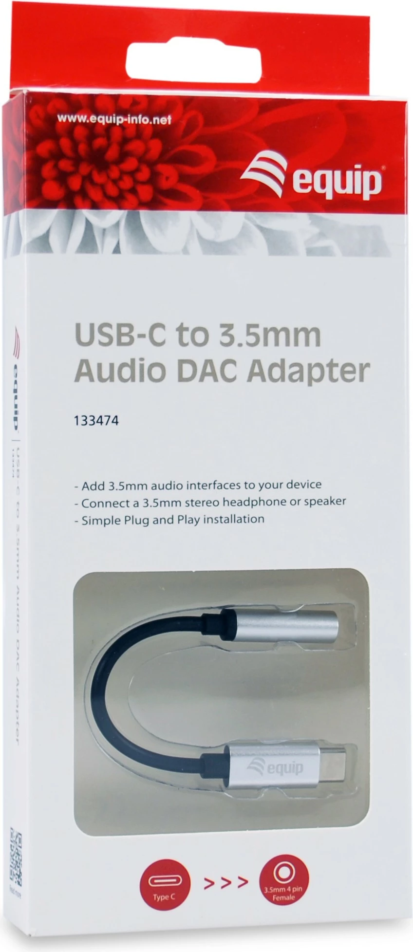 Adapter USB-C na 3,5 mm Equip, 0,15 m, črn, srebrn