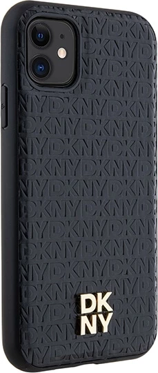 Ovitek DKNY z monogramom iz usnja, kovinski logotip, MagSafe za iPhone 11/XR, črn