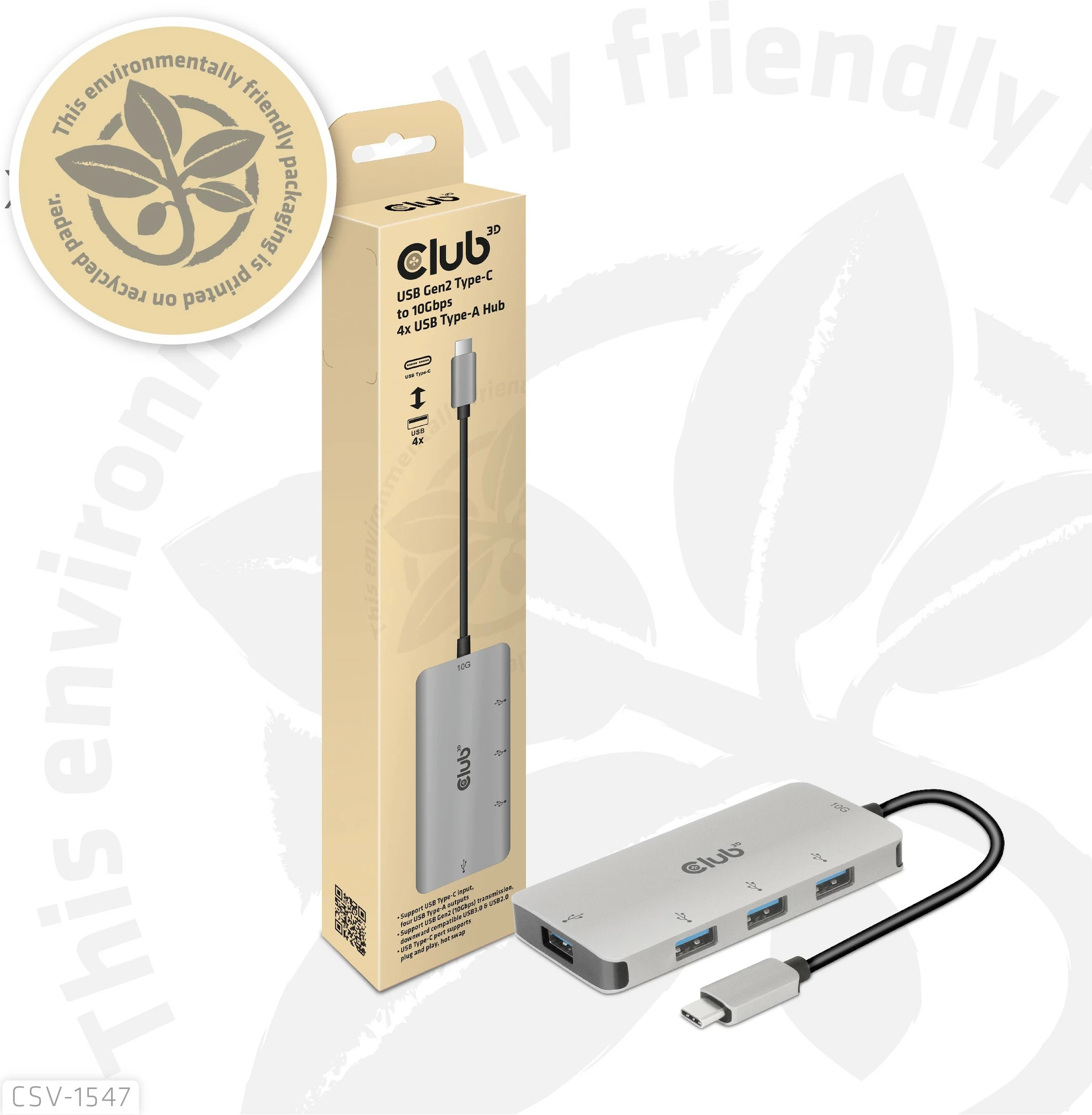 USB razdelilec Club3D CSV-1547, 4x USB 3.1 Type-A, 10Gbps, Type-C, črno/srebrn