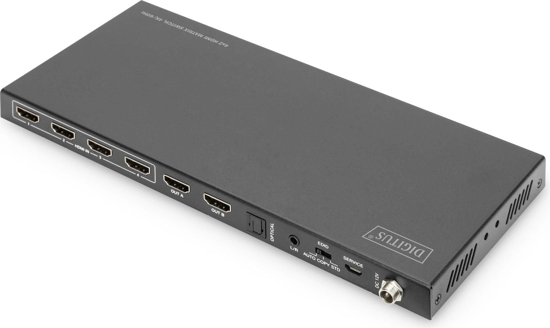 HDMI razdelilec 4x2 Digitus, 4K/60Hz, 4 vhodi, 2 izhoda, črn