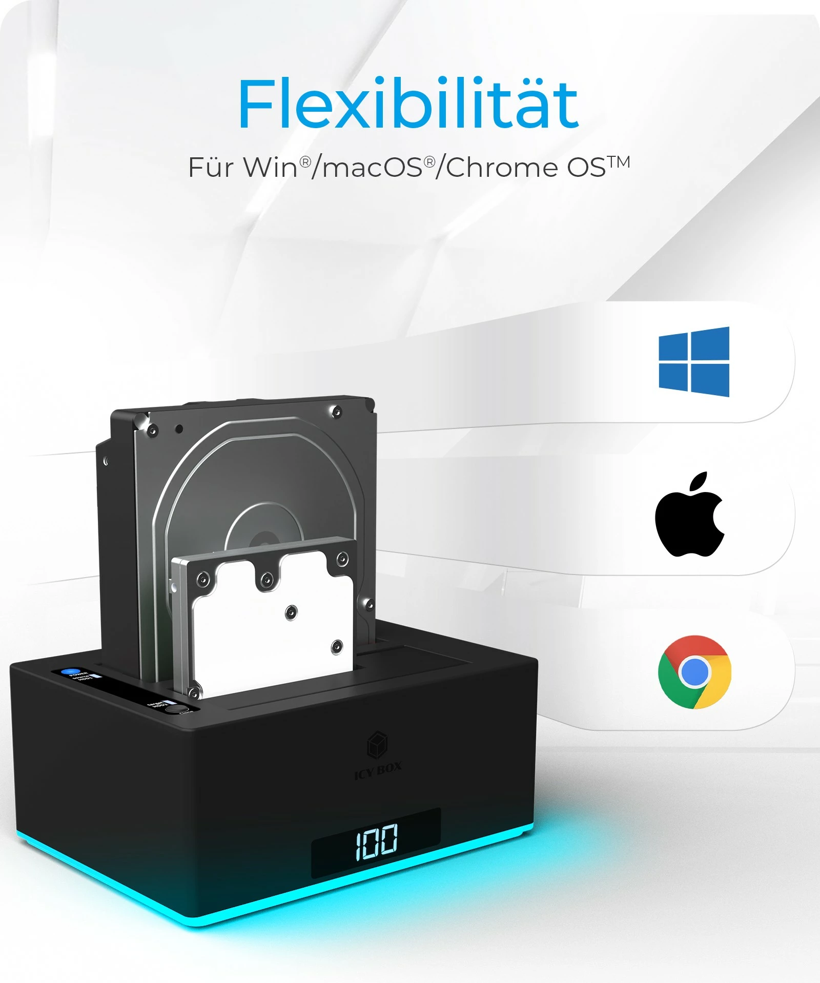 Stojalo za kloniranje ICY BOX IB-127CL-U3, 2.5"/3.5" HDD, Serial ATA, 18 TB, USB 3.2, črno