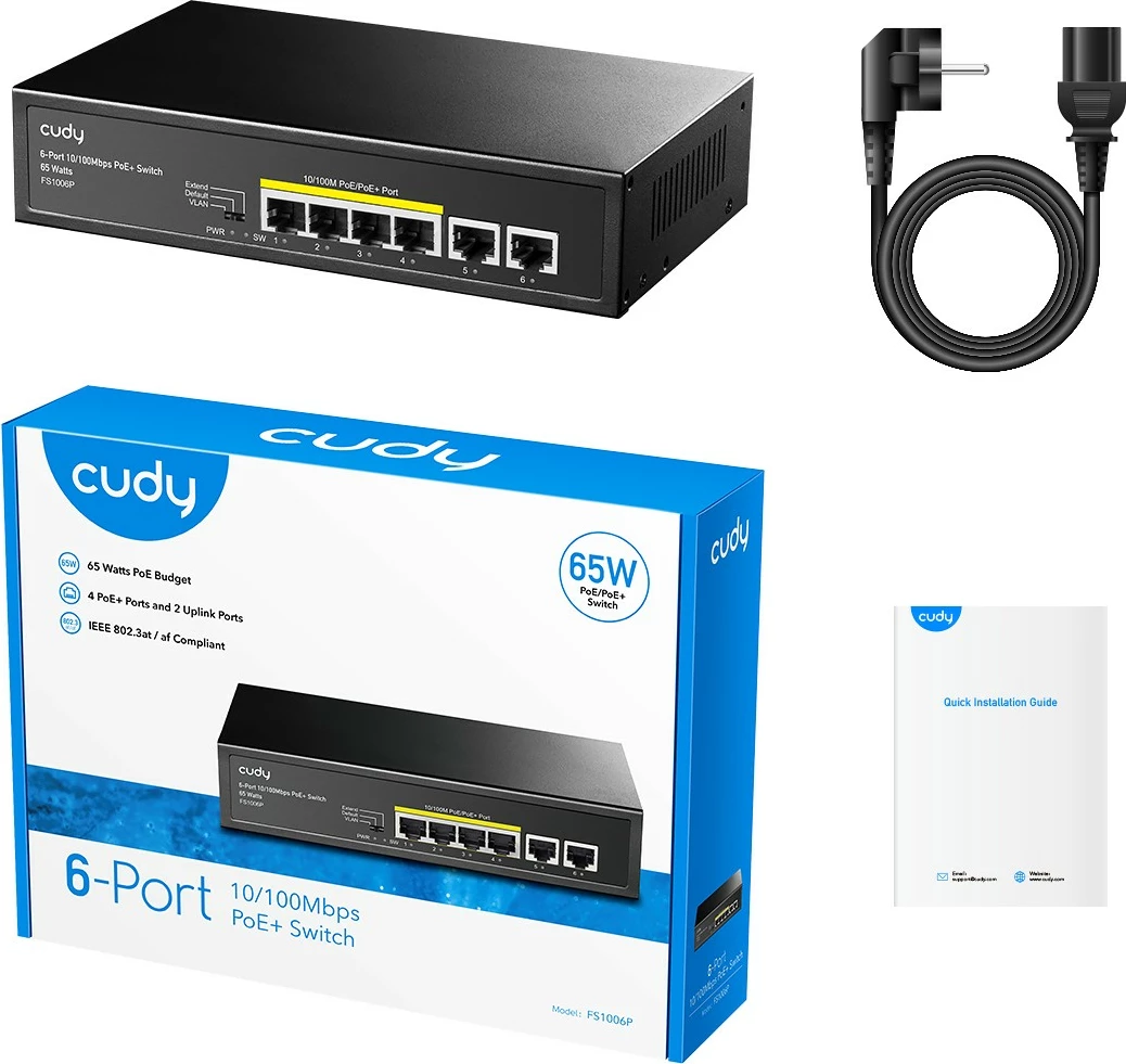 Fast Ethernet switch s PoE, 6 vrat, kovinski Cudy FS1006P