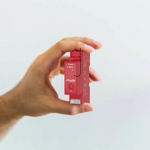 Profesionalen enokanalski stikalo Shelly Qubino Wave PRO 1PM, polprevodni rele, 25 mW, 40 m, rdeč