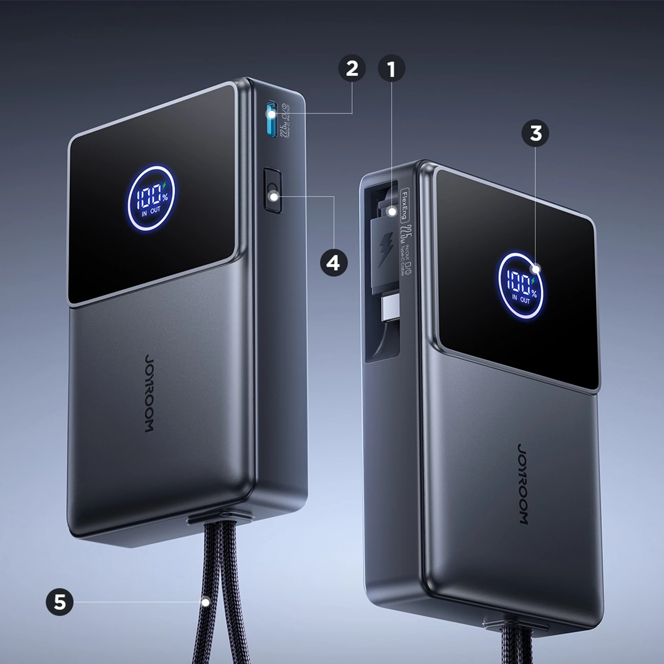 Prenosna baterija Joyroom JR-PR1, 10000 mAh, s priključnim kablom USB-C, 22.5W, črna