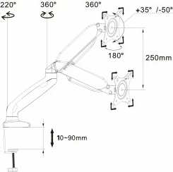 Namizni nosilec za monitor 10–32", do 9 kg, 2x USB 3.0, ART RAMM L-17GD, črn