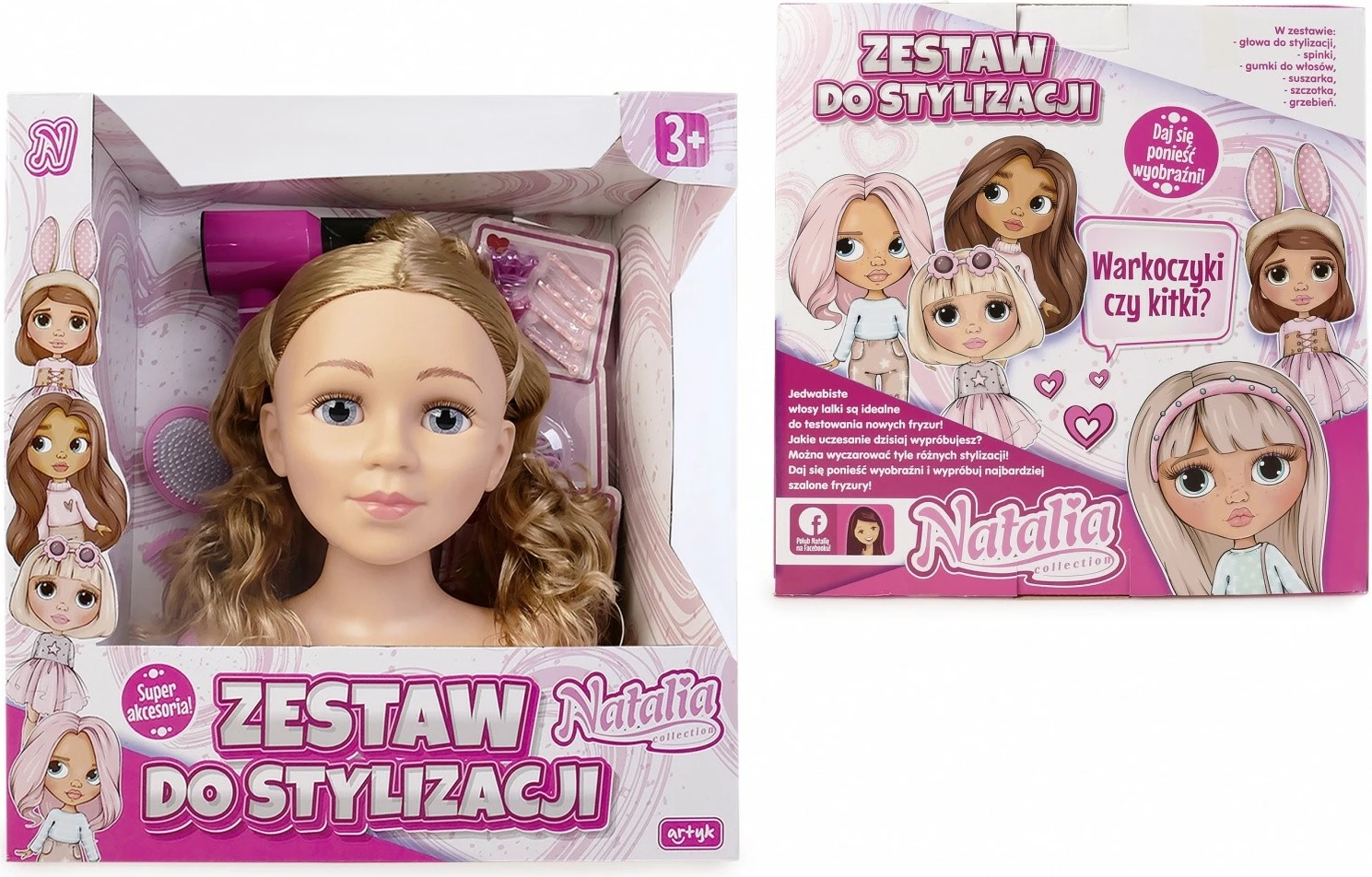 Manekenska glava za stiliranje las, Natalia Artyk 182006, set, za deklice
