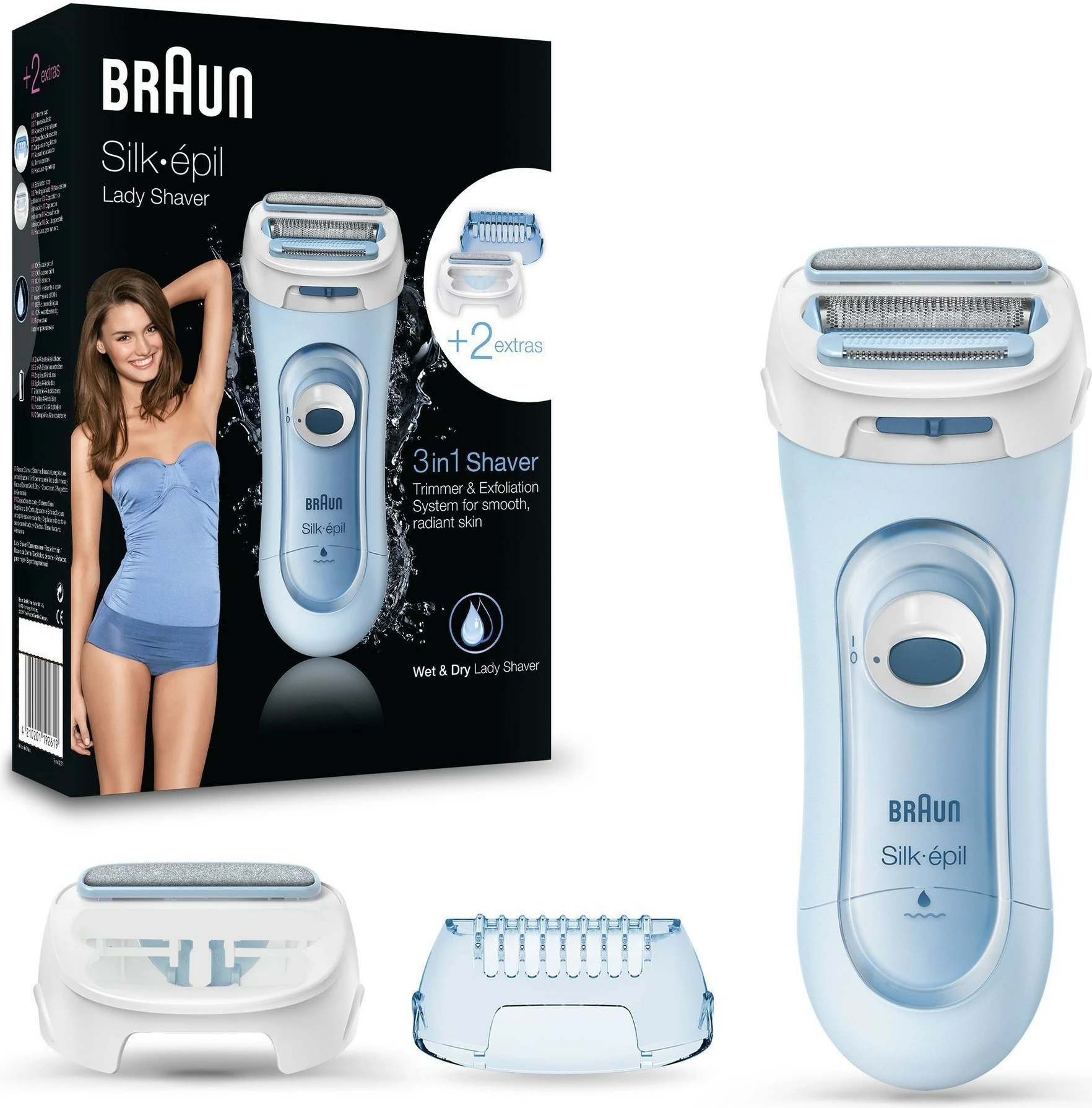 Depilator za mokro in suho uporabo, Braun Silk-épil LS5160, brezžičen, 3 glavice, moder