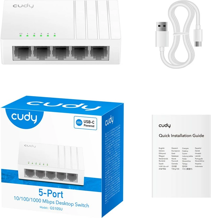 Neupravljano stikalo Cudy GS105U, 5 vrat Gigabit Ethernet, belo