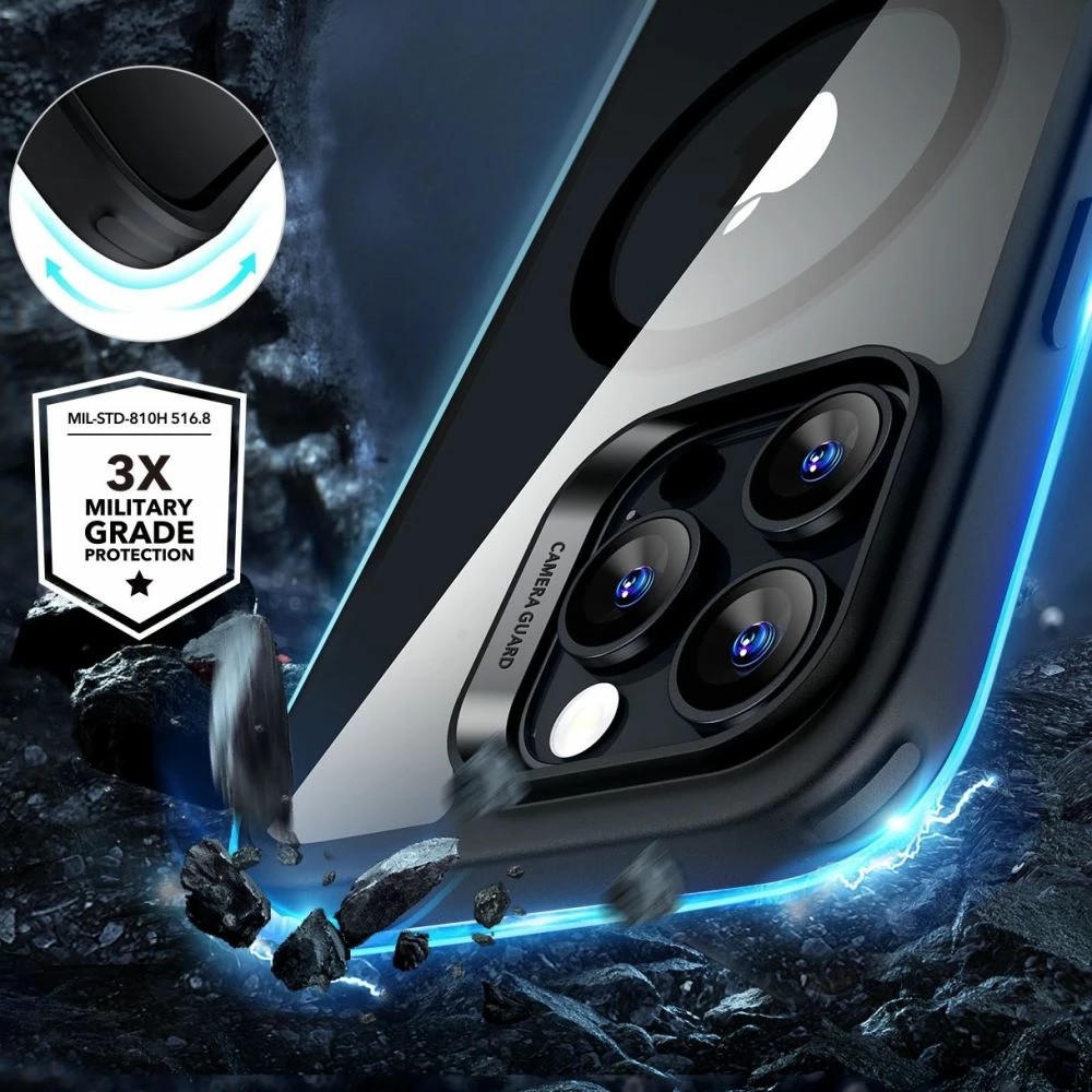 Ovitek za telefon ESR Classic Hybrid HaloLock z MagSafe + kaljeno steklo za iPhone 16 Pro Max, prozoren s črnim okvirjem