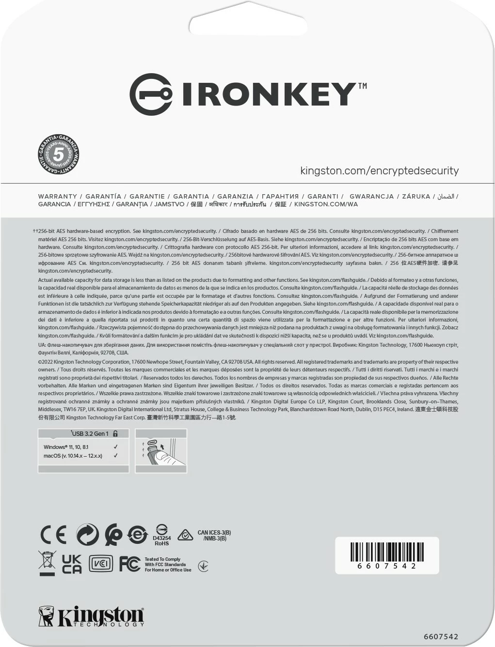 Varnostni USB Kingston IronKey Vault Privacy 50, 128GB, USB 3.2, črn/moder, AES-256 šifriranje