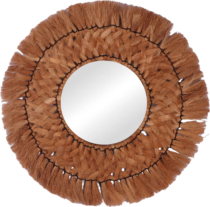 Okroglo ogledalo iz slame Ailan Inart, naravna barva, D60x8 cm