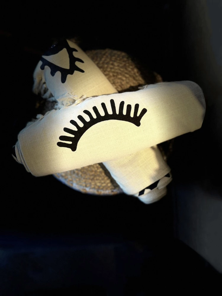 Dekorativna odeja Eyes White, bombaž, bela-črna, 130x170 cm