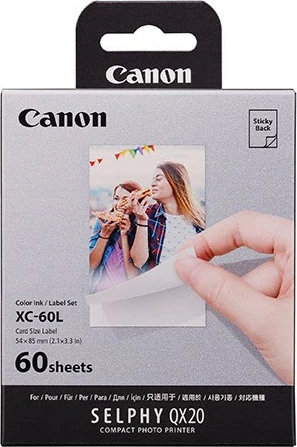 Lepilni fotografičen papir in črnilo Canon XC-60L, 54×85 mm, 60 odtisov za SELPHY QX20