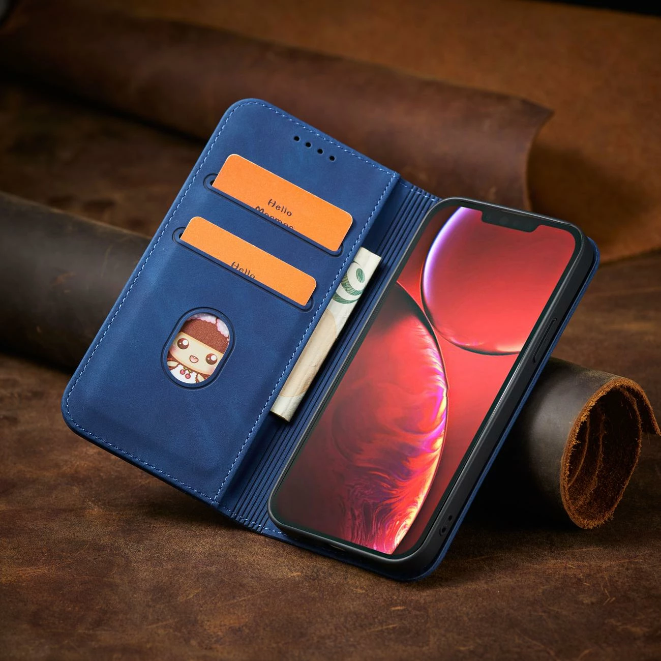 Etui magnetni Fancy Case s trakom za denarnico in stojalom za iPhone 13 Pro Max, modra — Hurtel