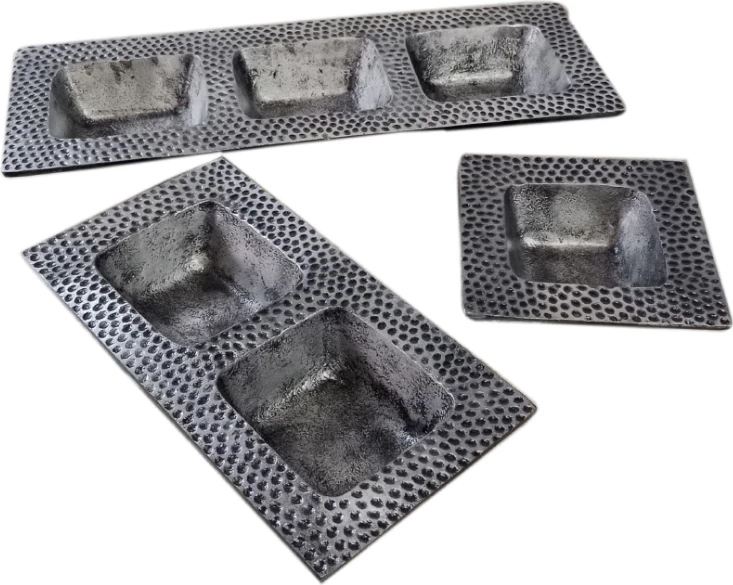 Set treh posod, aluminij, antik srebrna, MARTIN, 38x14x5 cm