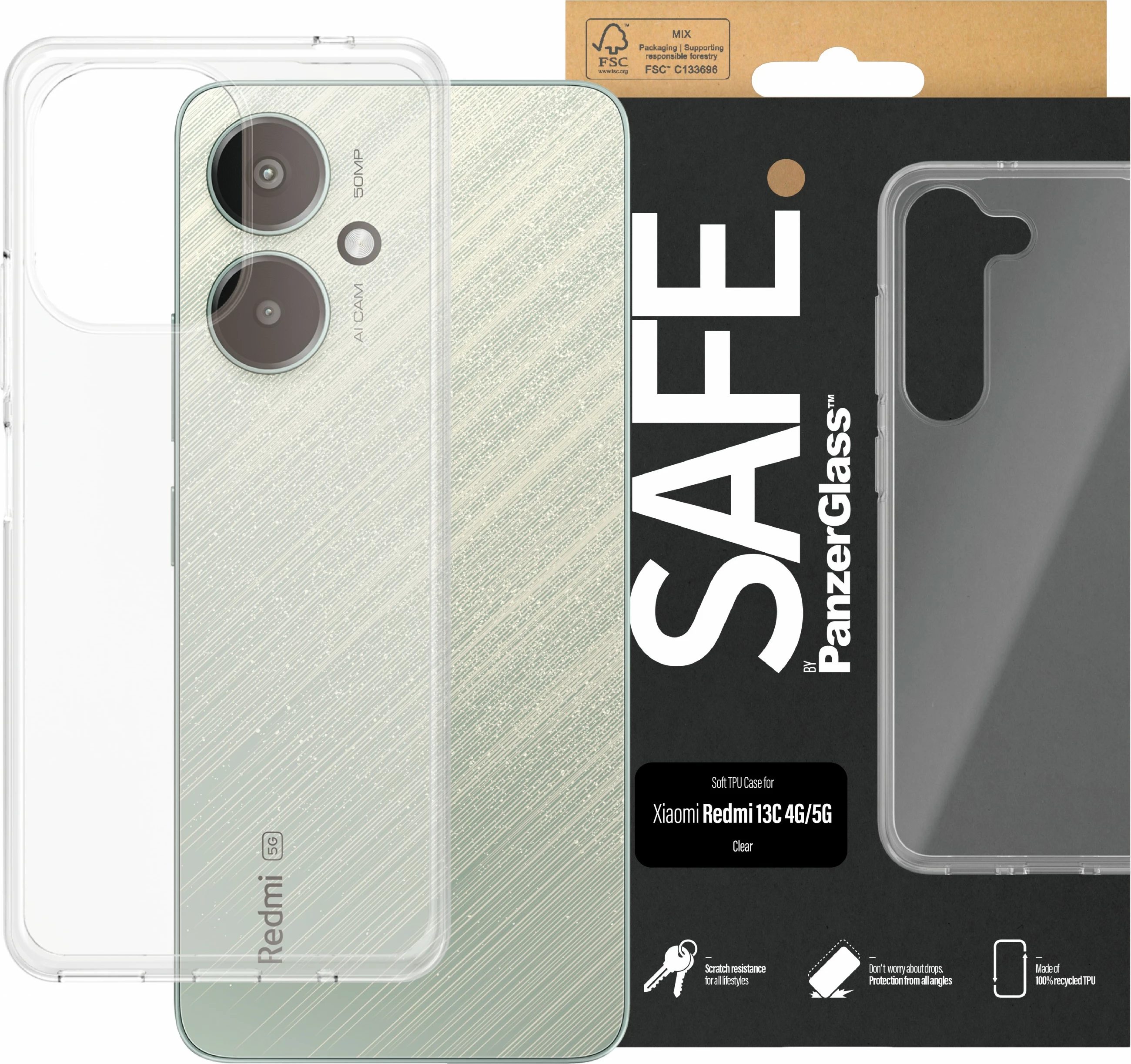 Prozoren ovitek PanzerGlass SAFE. za Xiaomi Redmi 13C