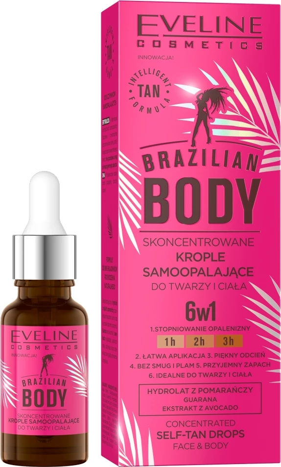 Koncentrirane kapljice za samoporjavitev za obraz in telo Eveline Cosmetics Brazilian Body, za ženske, 18 ml