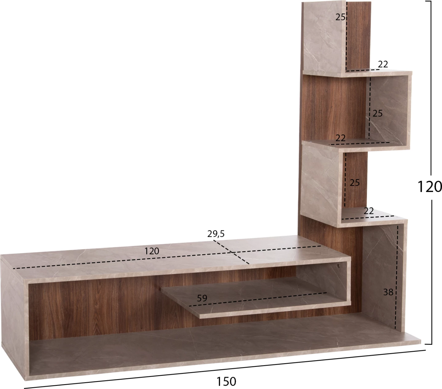 Kombinacija TV pohištva EDELIE FH8908.14 iz melamina v sivi kamniti teksturi-naravni 150x29.5x120H cm