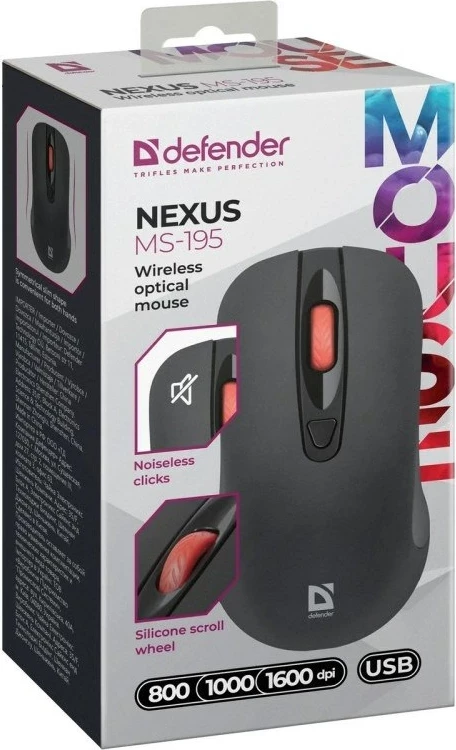Brezžični tiho miš Defender Nexus MS-195 RF, črna