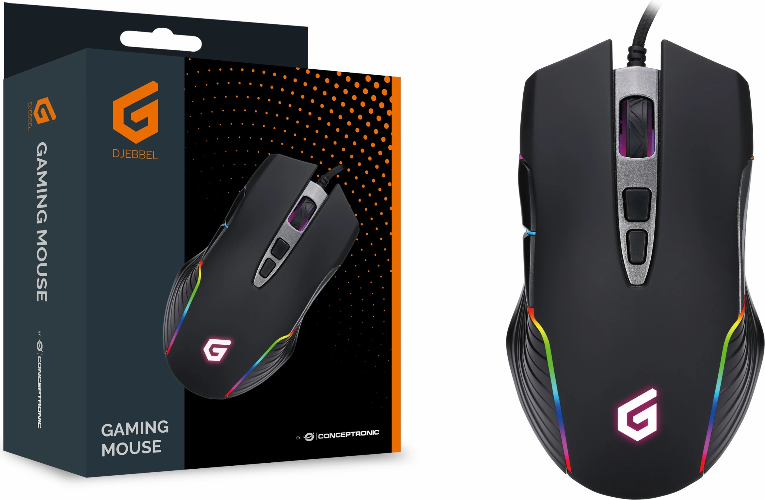Gaming miška Conceptronic DJEBBEL03B, 7200 DPI, 7 gumbov, RGB, črna