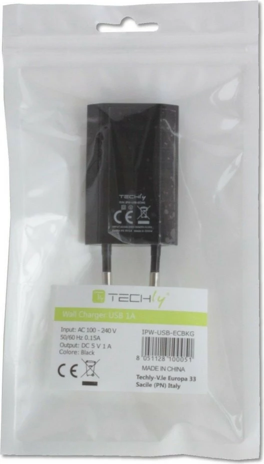 USB napajalnik 5V 1A, Techly, črn