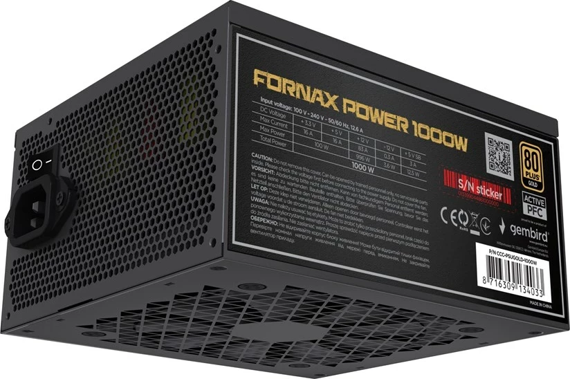 Napajalnik 1000 W, 80 PLUS Gold, črn Gembird Fornax Power