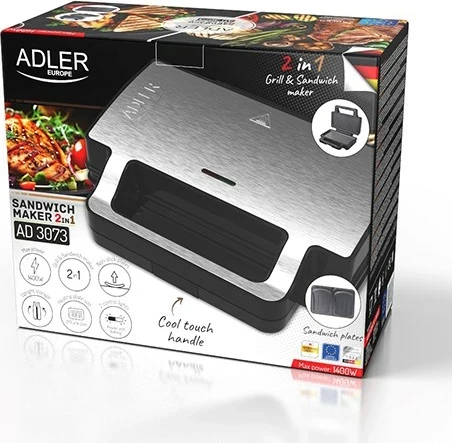 Toster za sendviče Adler AD 3073, srebrno - črn