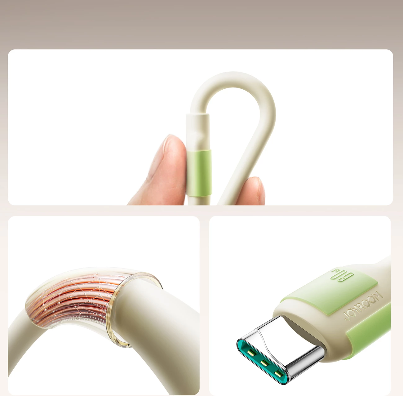 USB-C kabel Joyroom S-A53, 2 m, 60 W, fluorescentni konec, bež