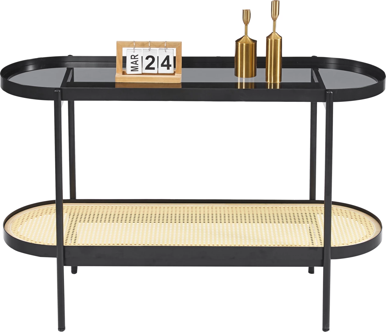 Konzola SEITZ FH18032 steklena plošča-kovina-ratan v naravni barvi 120x38x76Hcm