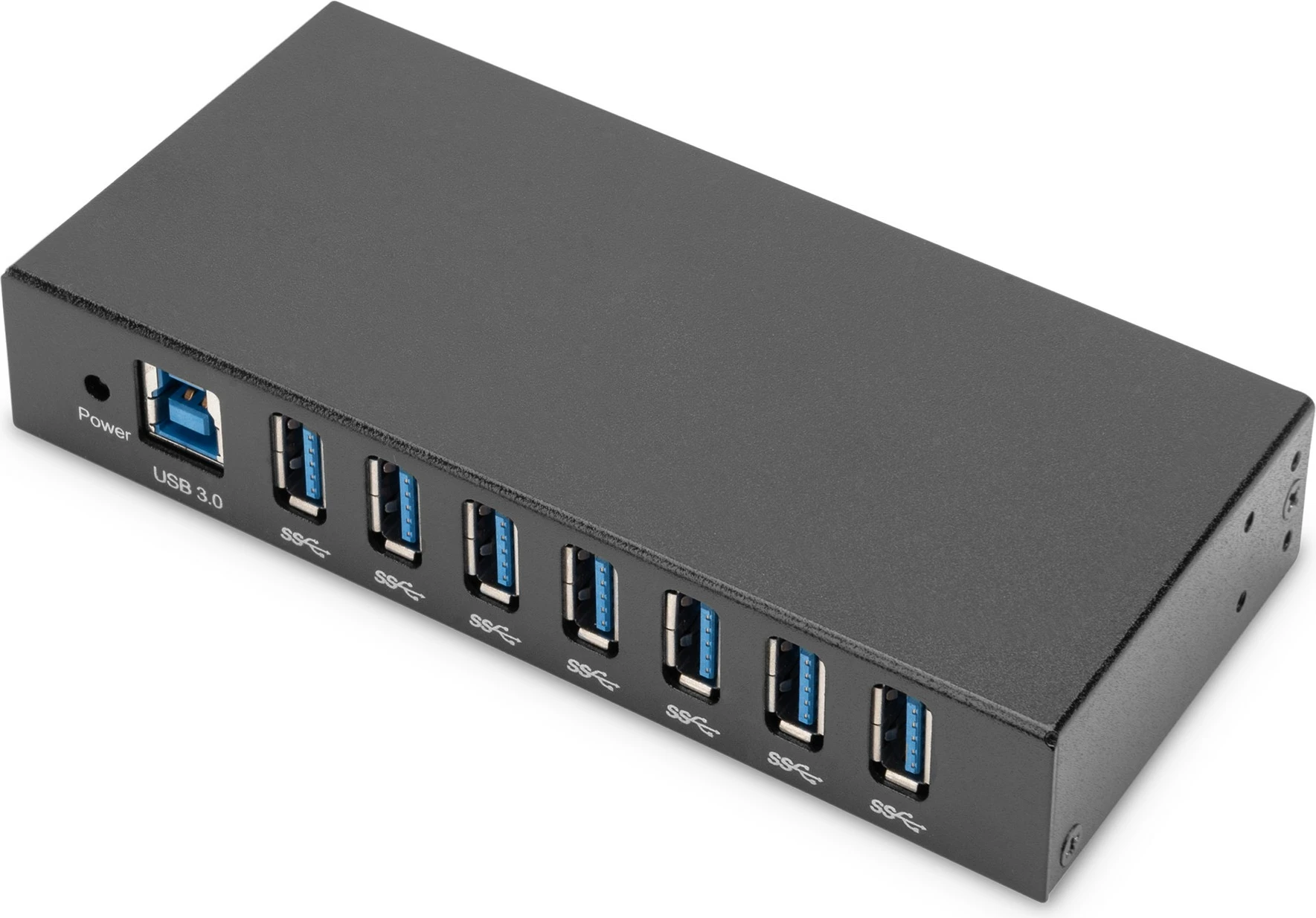 Industrijski USB razdelilec Digitus, 7 vrat USB 3.0, kovinski, črn