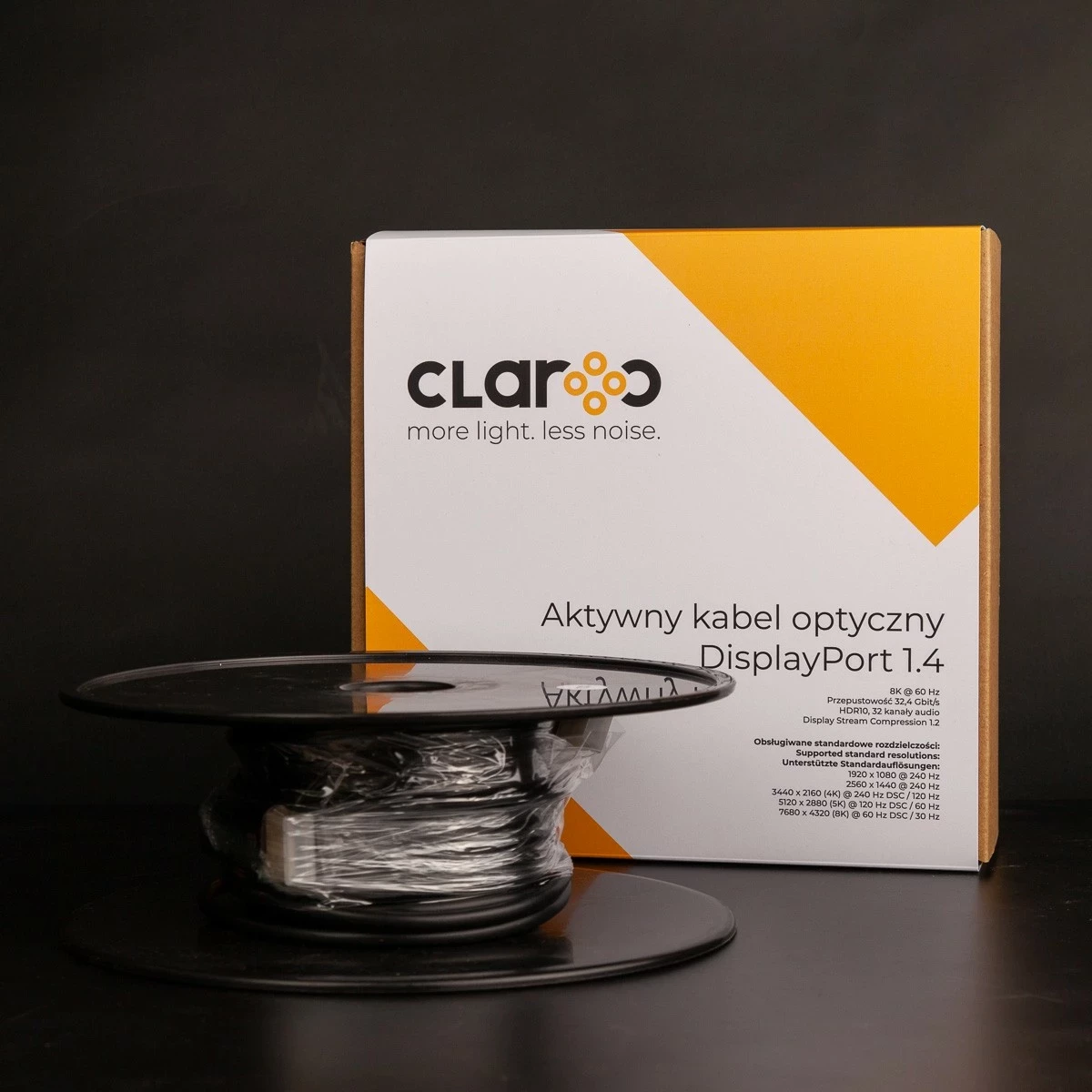 Optični kabel DisplayPort 1.4 AOC 8K 20 m, Claroc, črno-siv