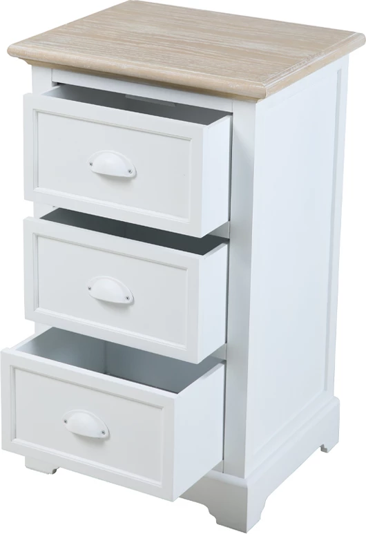 Komoda s 3 predali Kimolos, 43x35x71 cm, bela-naravna