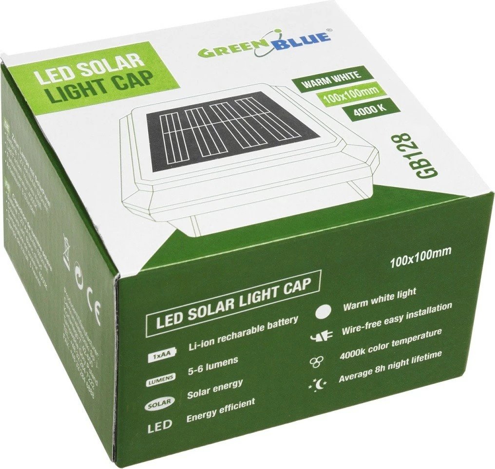 Solerna luč za steber GreenBlue GB128, 101x101 mm, plastika, 4000K, črna