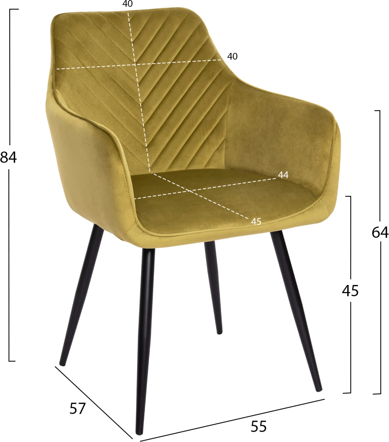 Jedilniški naslanjač LATRELL FH8582.07 olivno zelen žamet in črne kovinske noge 55x57x84Hcm, set 2 kosov