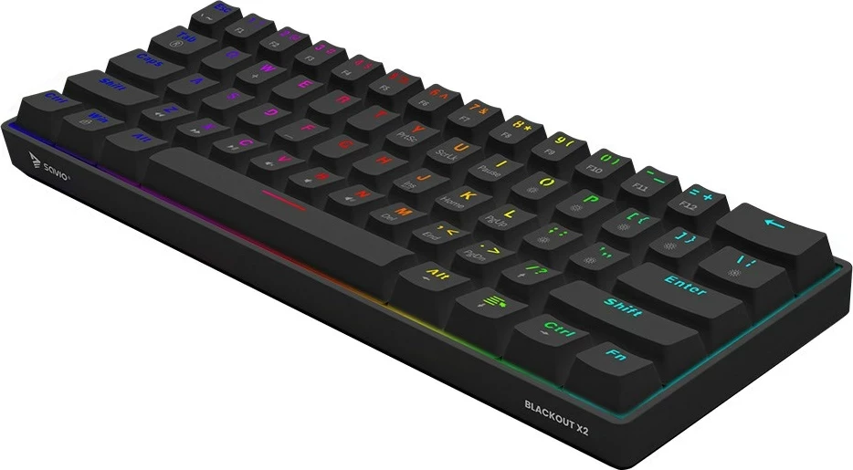 Mekančna igralna tipkovnica SAVIO BLACKOUT X2 Blue, 60%, RGB, QWERTY US, črna