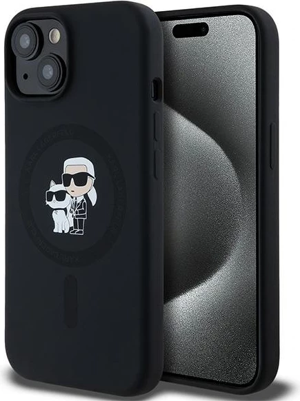 Silikonski ovitek za telefon MagSafe za iPhone 15/14/13, črn — Karl Lagerfeld Karl & Choupette