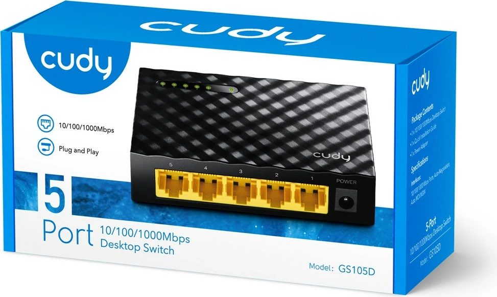 Neupravljano namizno Gigabit stikalo 5-portno Cudy GS105D, črno