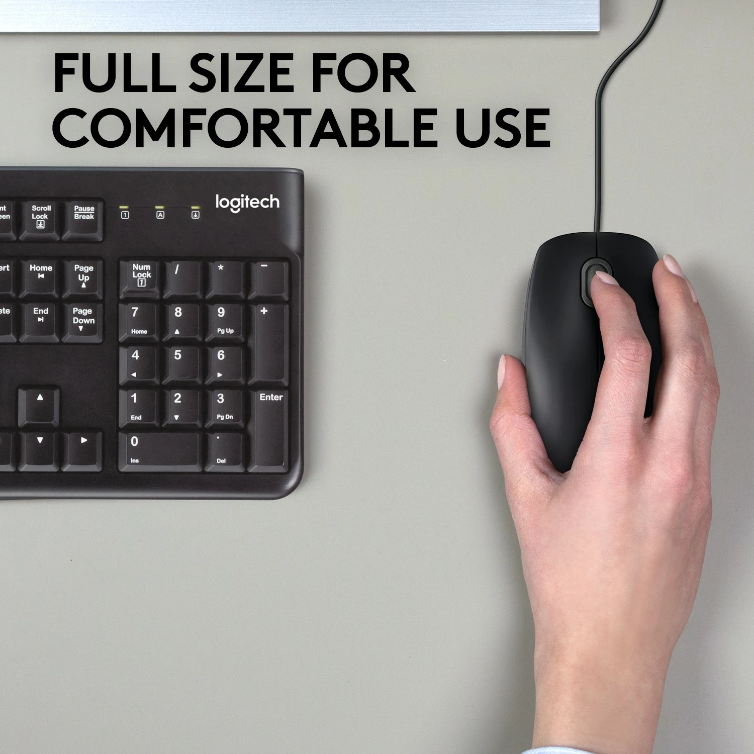 Optični miš, tiha Logitech M110, ambidekstralna, USB Type-A, 1000 DPI, črn