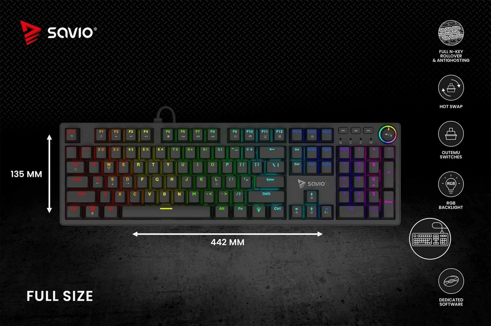 Mekančna tipkovnica Savio STYX BLUE, RGB, Outemu Blue, Hot Swap, s kablom, črna