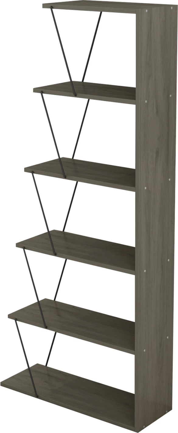 Mini knjižna omara TARS FH2241.13 iz olivno sive melamine in črnih kovinskih palic 65x22-24x146H cm