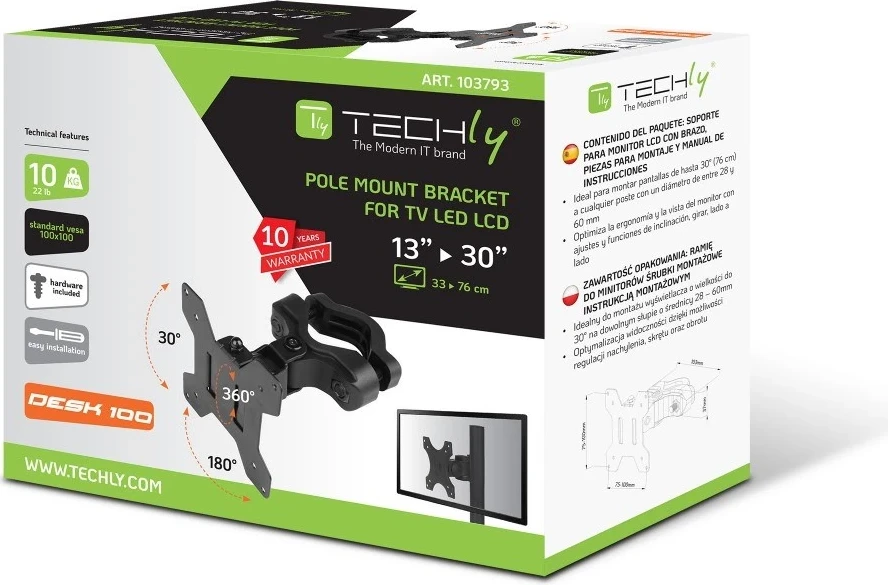 Nosilec za televizor Techly ICALCD100BK, 13–30", črn