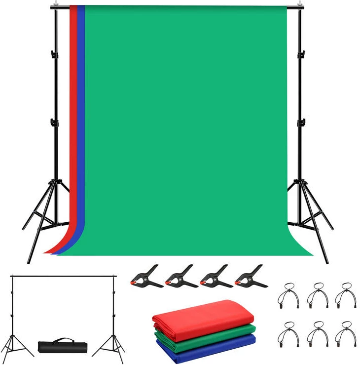 Fotografski set za ozadje Puluz PKT5204, 2x2 m, 3 ozadja (zelena, rdeča, modra)