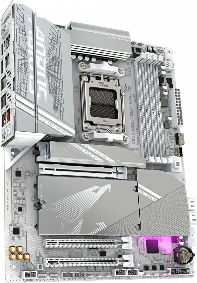Matična plošča Gigabyte X870 A ELITE WF7 ICE, podnožje AM5, DDR5, ATX, srebrna